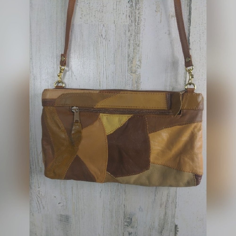 Neutral Earthtone Patchwork Shoulder Bag